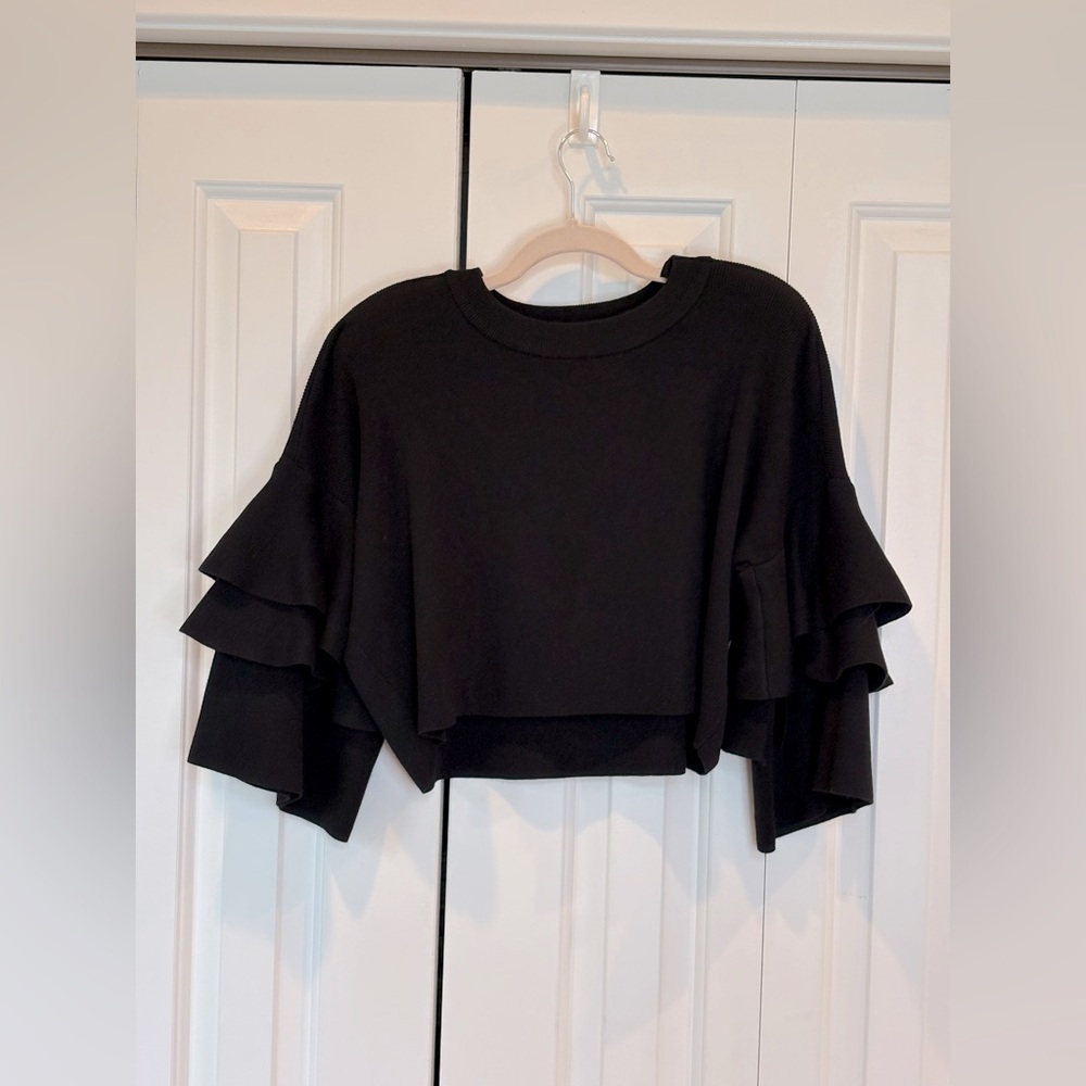 Elodie Black Ruffled Crop Blouse - Size Large - Picture 1 of 14